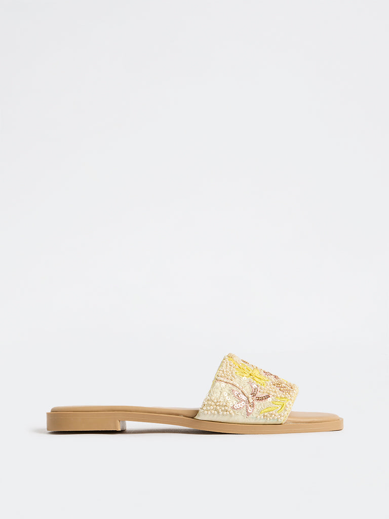 Fast Wear Blush Pink Floral Embellished Slides