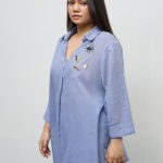 Fast Wear Blue Floral Embellished Cotton Tunic