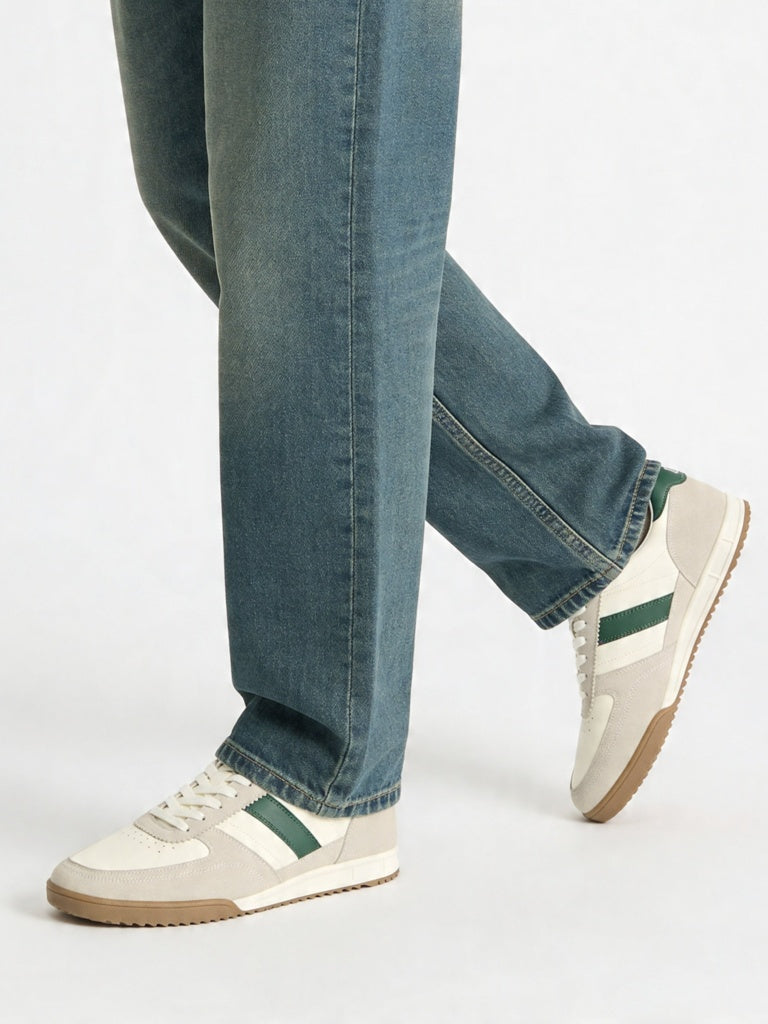 Fast Wear White and Grey Stripe-DFast Weariled Lace-Up Sneakers
