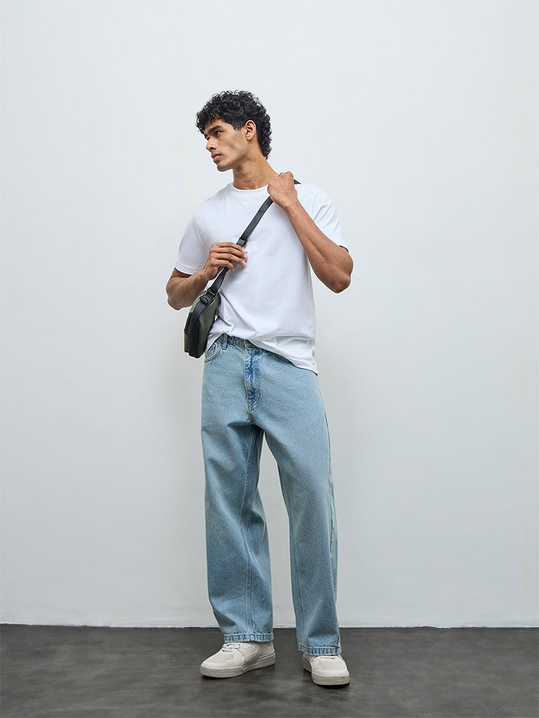 Fast Wear Blue Relaxed-Fit Mid-Rise Jeans