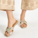 Fast Wear Multicolor Floral-Embroidered Cross-Strap Slides