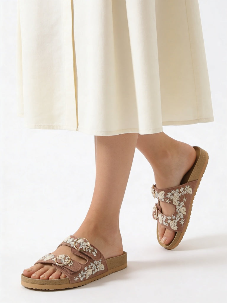 Fast Wear Blush Embellished Dual-Strap Sandals