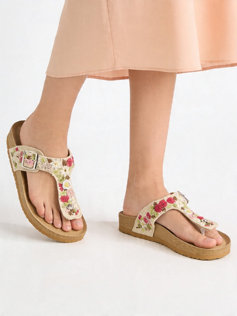 Fast Wear Multicolour Floral Embroidered Sandals