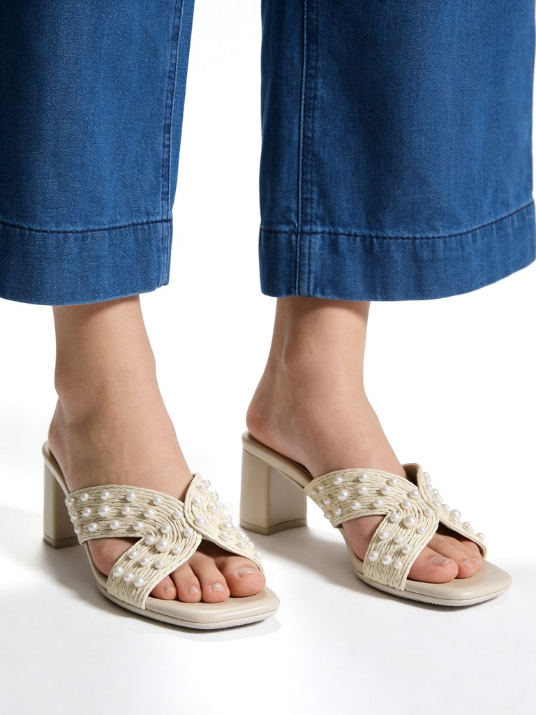 Fast Wear Ivory Block Heel Mules