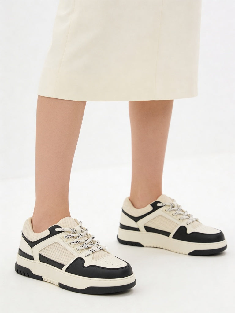 Fast Wear Black Colour-Blocked Lace-Up Sneakers