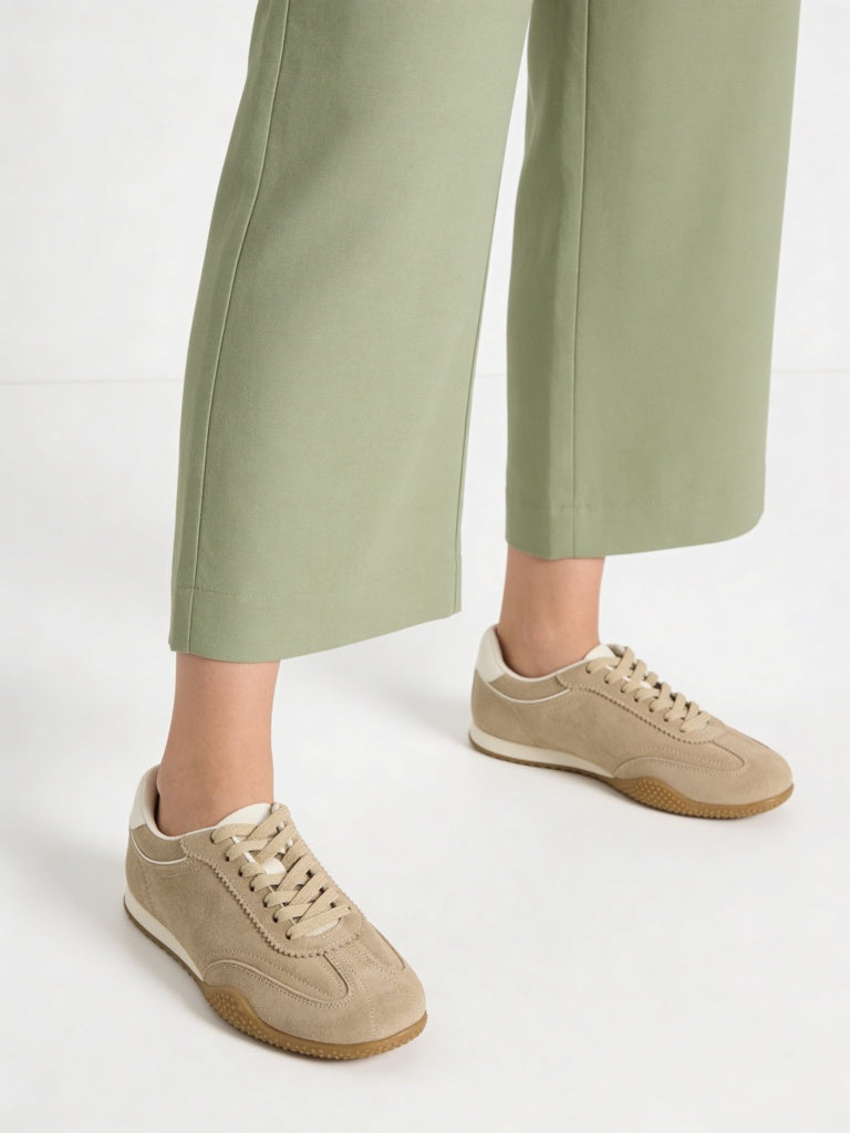 Fast Wear Beige Suede Lace-Up Trainer Sneakers