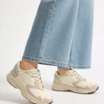 Fast Wear Ivory Sude-Detail Mesh Lace-Up Sneakers