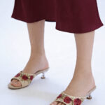 Fast Wear Ivory Floral Embroidered Heel Sandals
