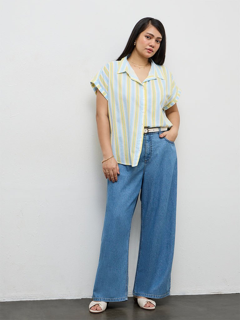 Fast Wear Blue Straight-Fit High-Rise Jeans