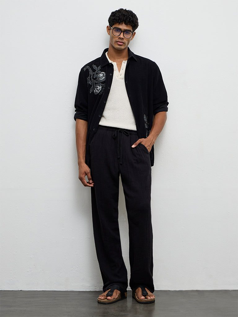 Fast Wear Black Relaxed-Fit Mid-Rise Chinos