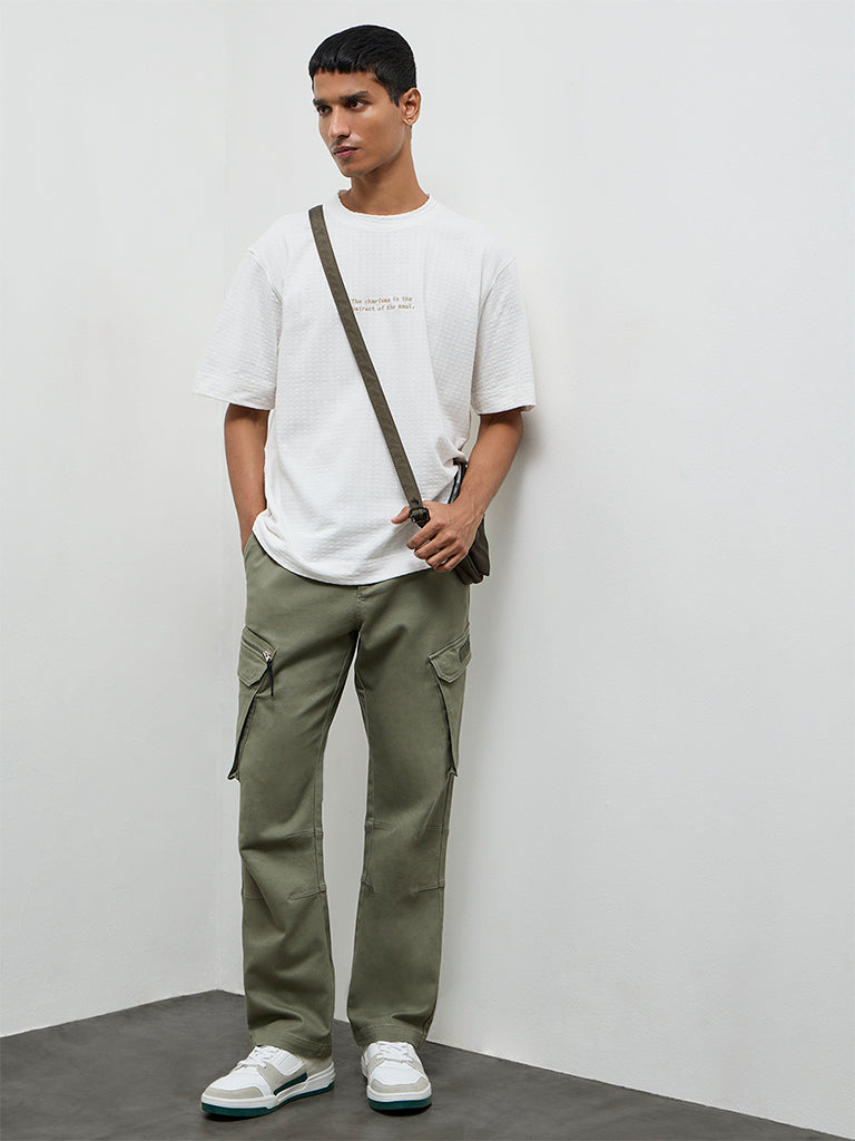 Fast Wear Sage Relaxed-Fit Mid-Rise Cotton Cargo Pants