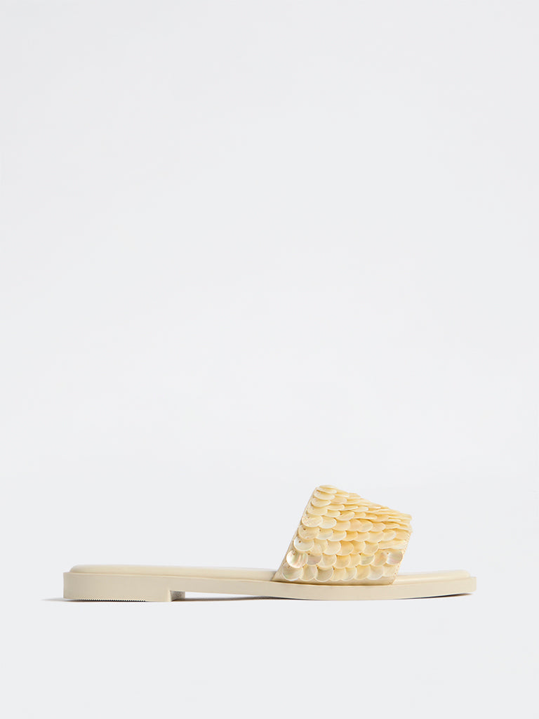 Fast Wear Ivory Shell Embellished Slides