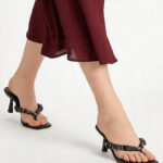 Fast Wear Black Sequin-Detailed Thong-Strap Heel Sandals