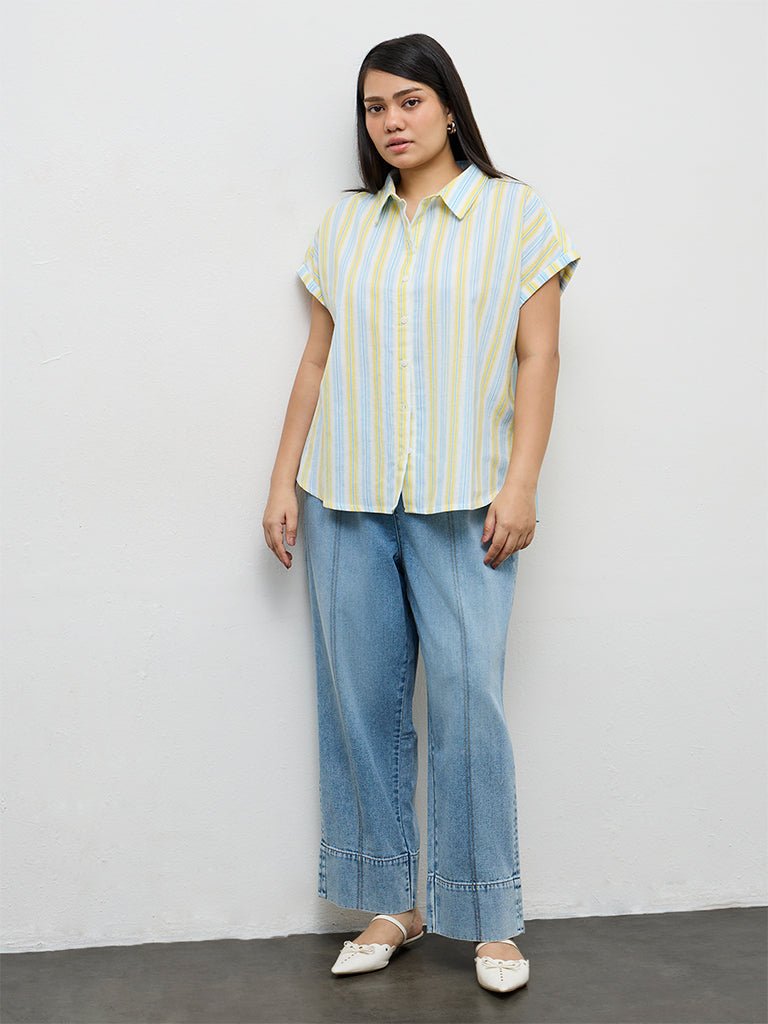 Fast Wear Blue Faded High-Rise Relaxed Fit Jeans