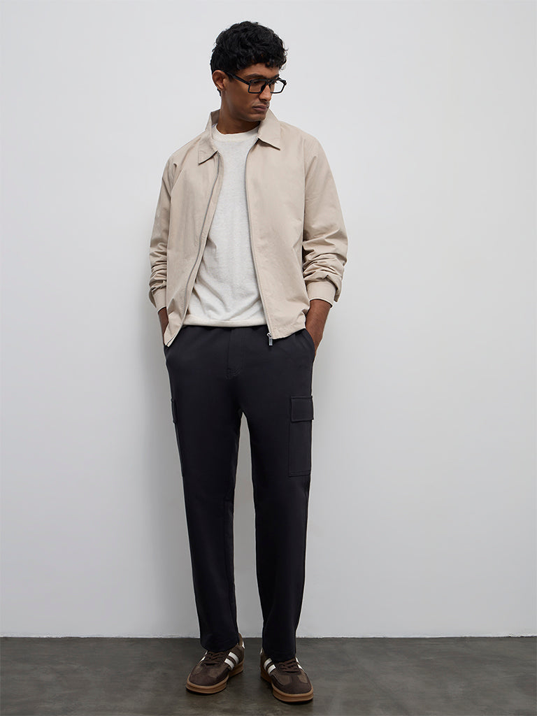 Fast Wear Dark Charcoal Relaxed-Fit Mid-Rise Cotton-Blend Cargo Pants