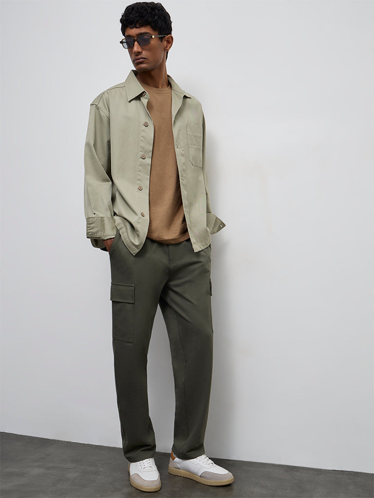 Fast Wear Olive Relaxed-Fit Mid-Rise Cotton-Blend Cargo Pants