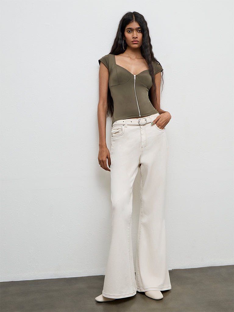 Fast Wear Off-White High-Rise Flared Jeans