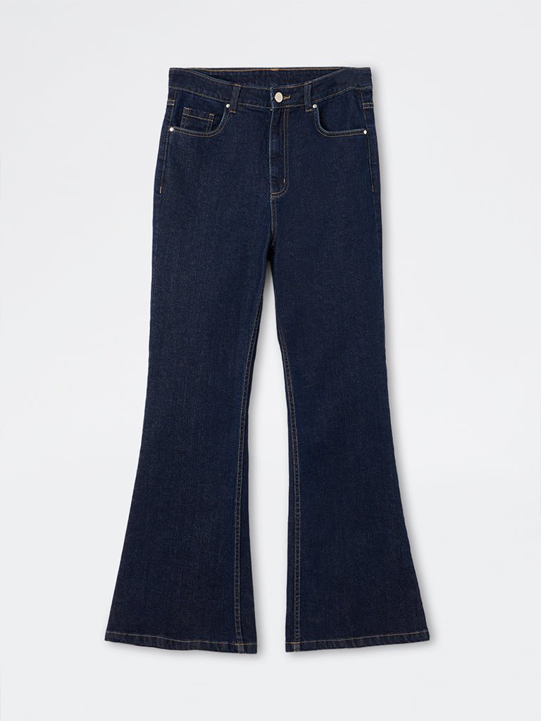 Fast Wear Dark Blue High-Rise Bootcut Jeans