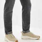 Fast Wear Light Beige Knit-Textured Lace-Up Sneakers