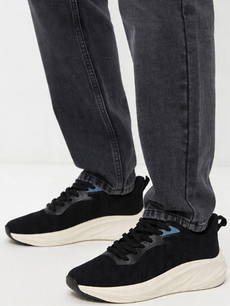 Fast Wear Black Knit-Textured Sneakers