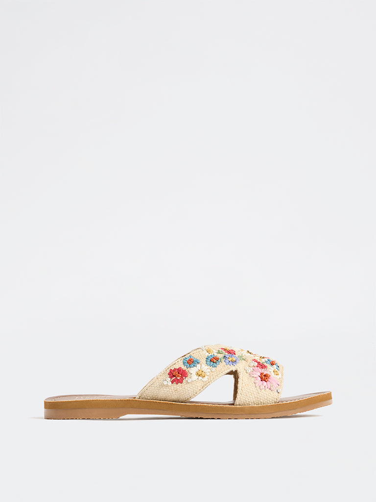 Fast Wear Multicolour Floral Embroidered Slides