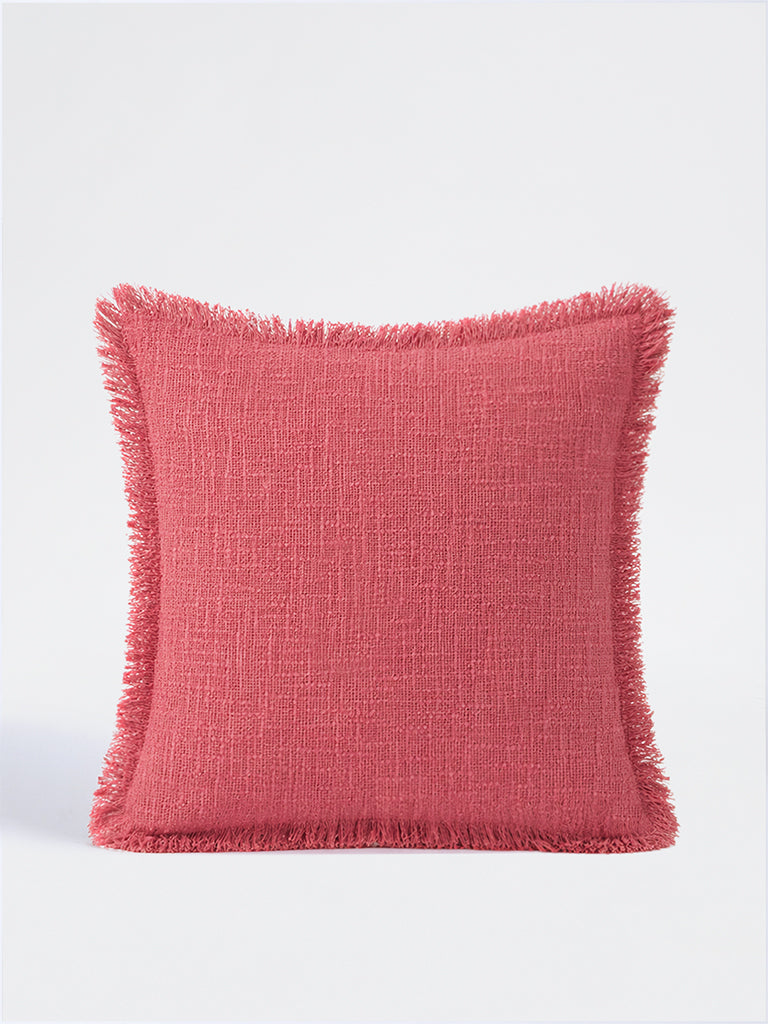 Fast Wear Pink Textured Fringe-Detail Cushion Cover