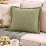 Fast Wear Green Textured Fringe-Detail Cushion Cover