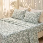 Fast Wear Green Bamboo Leaf Printed Queen Bed Sheet Set