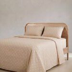 Fast Wear Light Taupe Polka Dot Printed Fitted Queen Bed Sheet Set