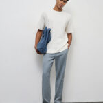 Fast Wear Light Teal Textured Relaxed-Fit Mid-Rise Cotton Chinos