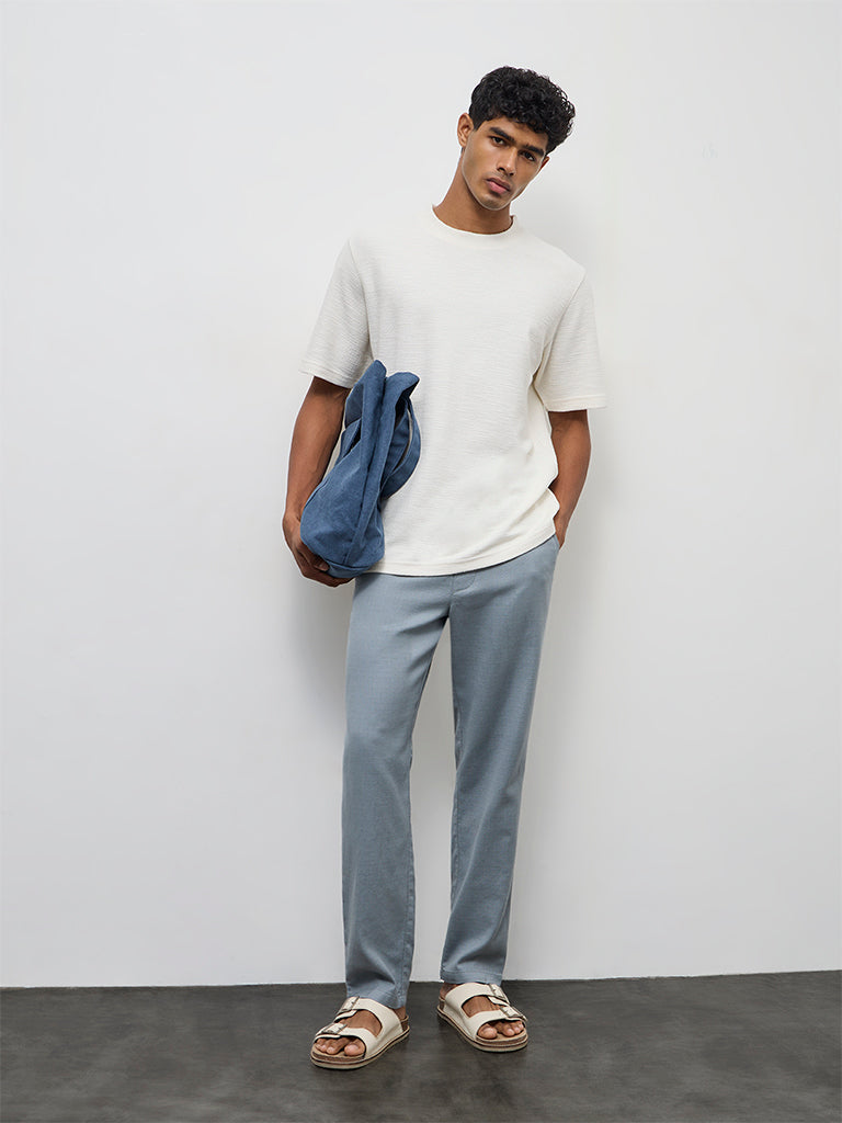 Fast Wear Light Teal Textured Relaxed-Fit Mid-Rise Cotton Chinos