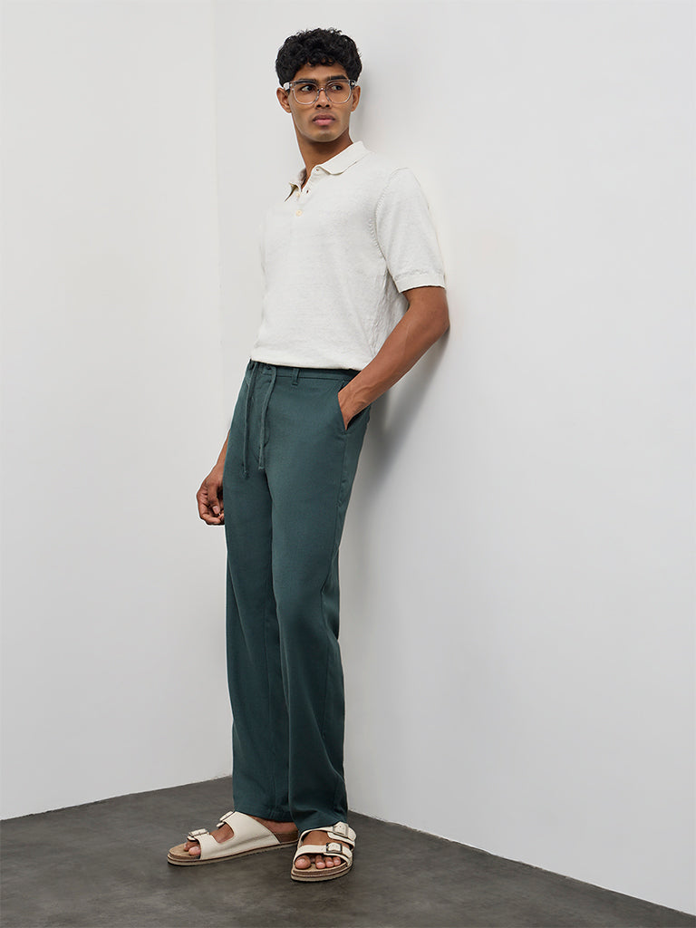 Fast Wear Dark Teal Relaxed-Fit Mid-Rise Cotton-Blend Chinos
