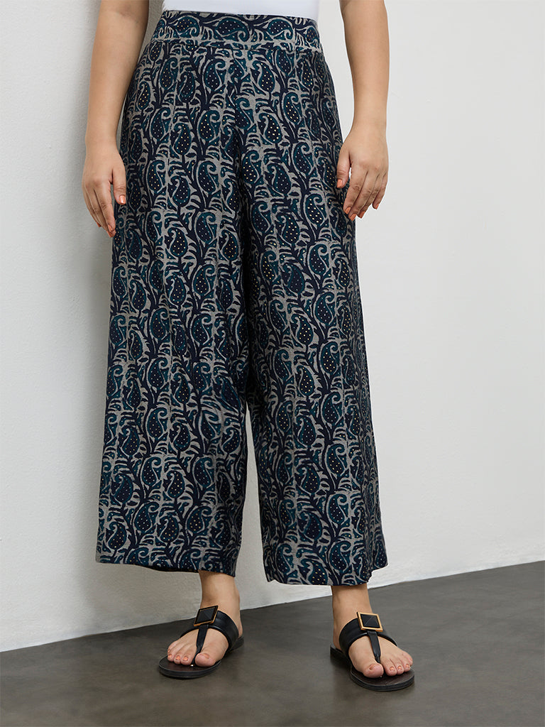 Fast Wear Indigo Paisley Printed Palazzos