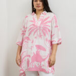 Fast Wear Pink Tropical Printed High-Low Tunic