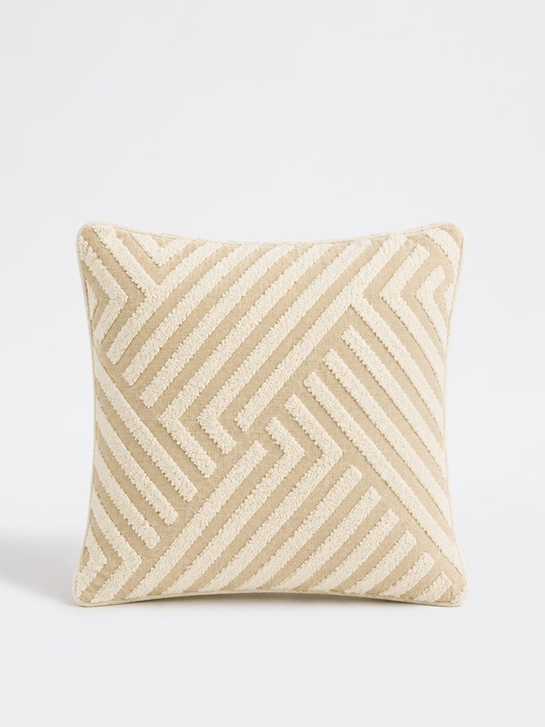 Fast Wear Light Beige Geometric Pattern Cushion Cover