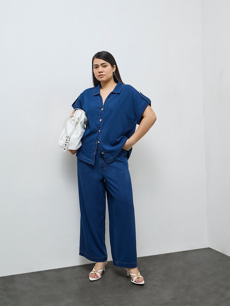 Fast Wear Dark Blue Relaxed-Fit High-Rise Jeans