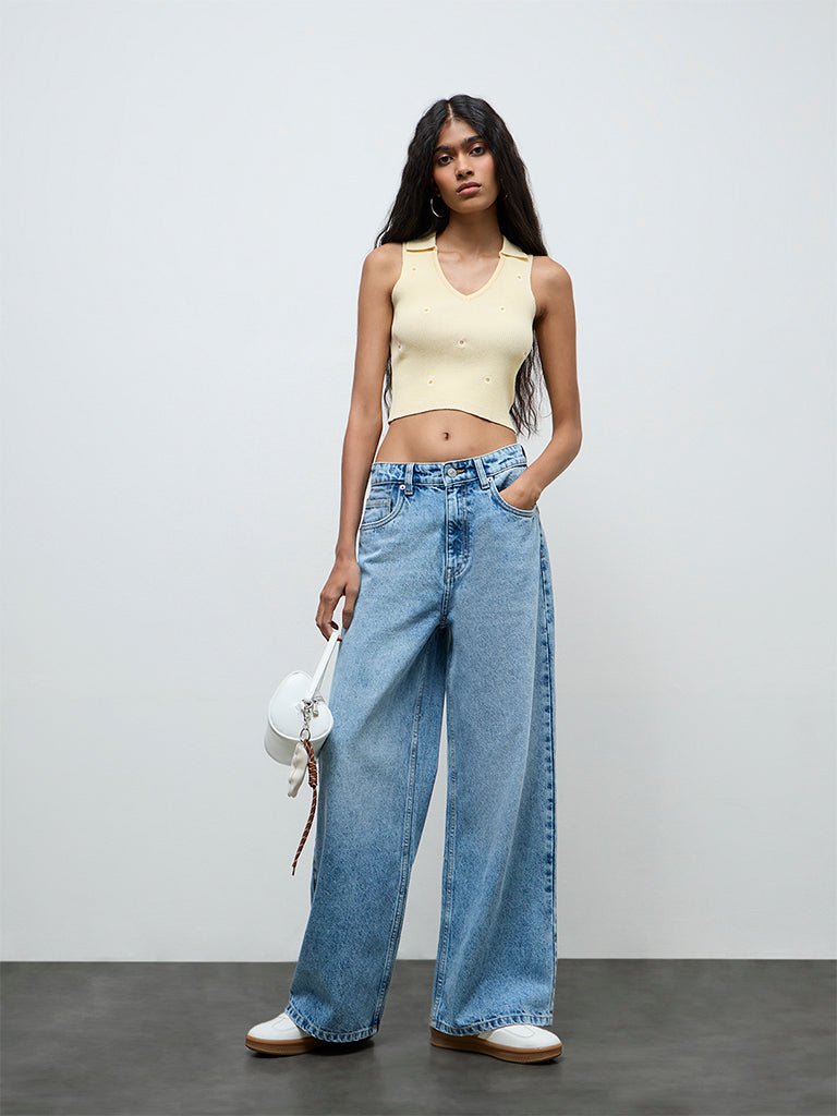 Fast Wear Light Blue Washed Relaxed-Fit High-Rise Jeans