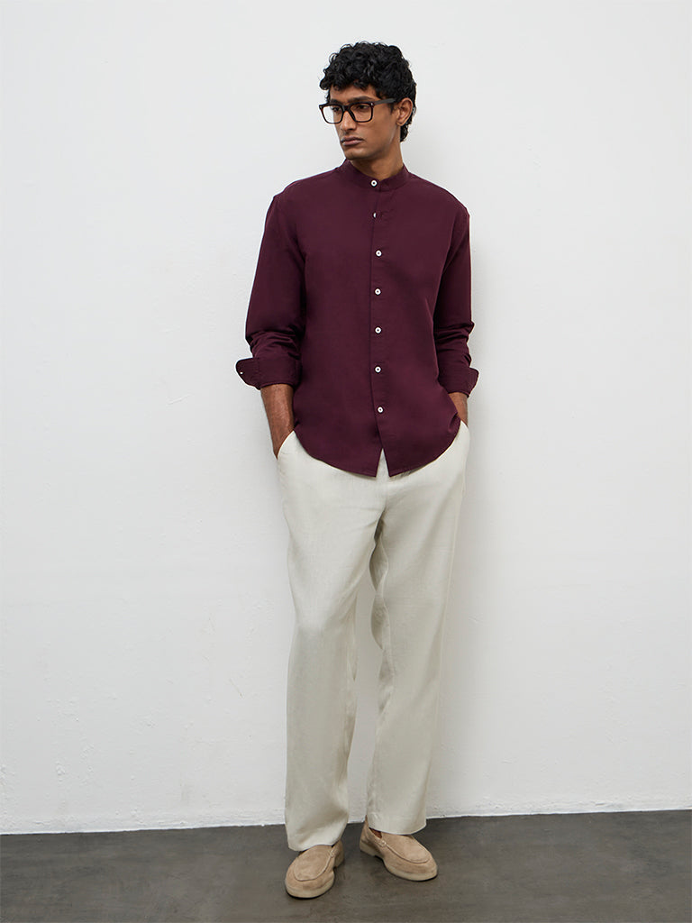 Fast Wear Light Beige Relaxed-Fit Mid-Rise Linen Trousers