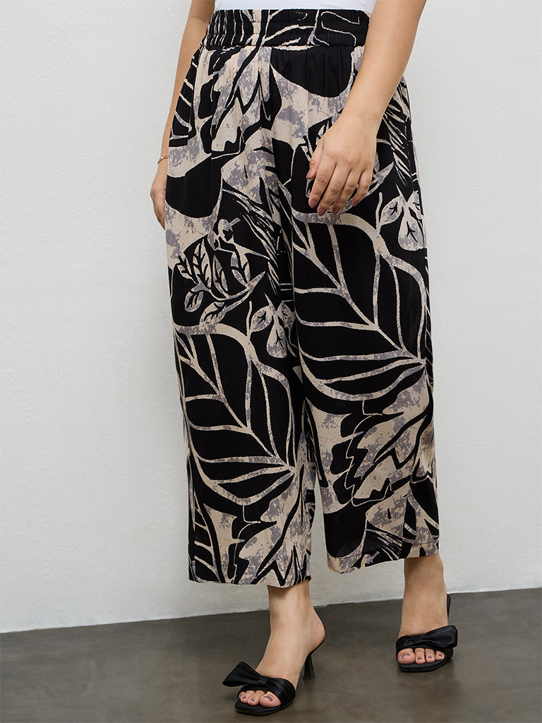 Fast Wear Black Botanical Design Palazzos