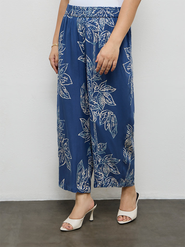 Fast Wear Blue Foliage Pattern Palazzos