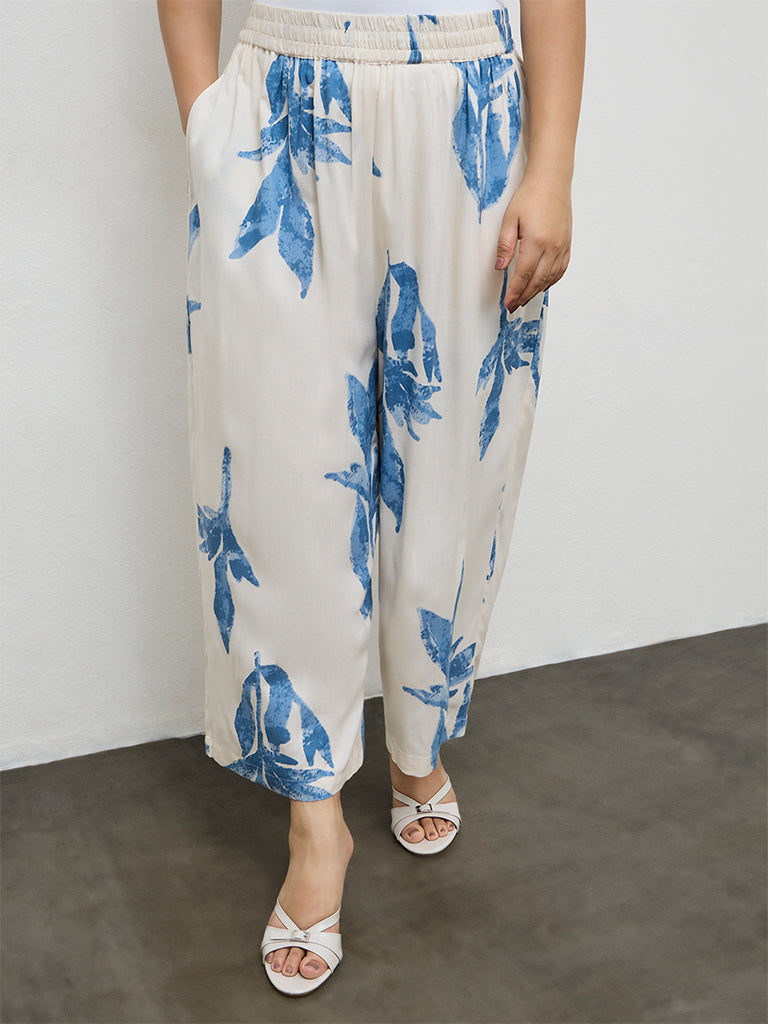 Fast Wear White Foliage Pattern Palazzos