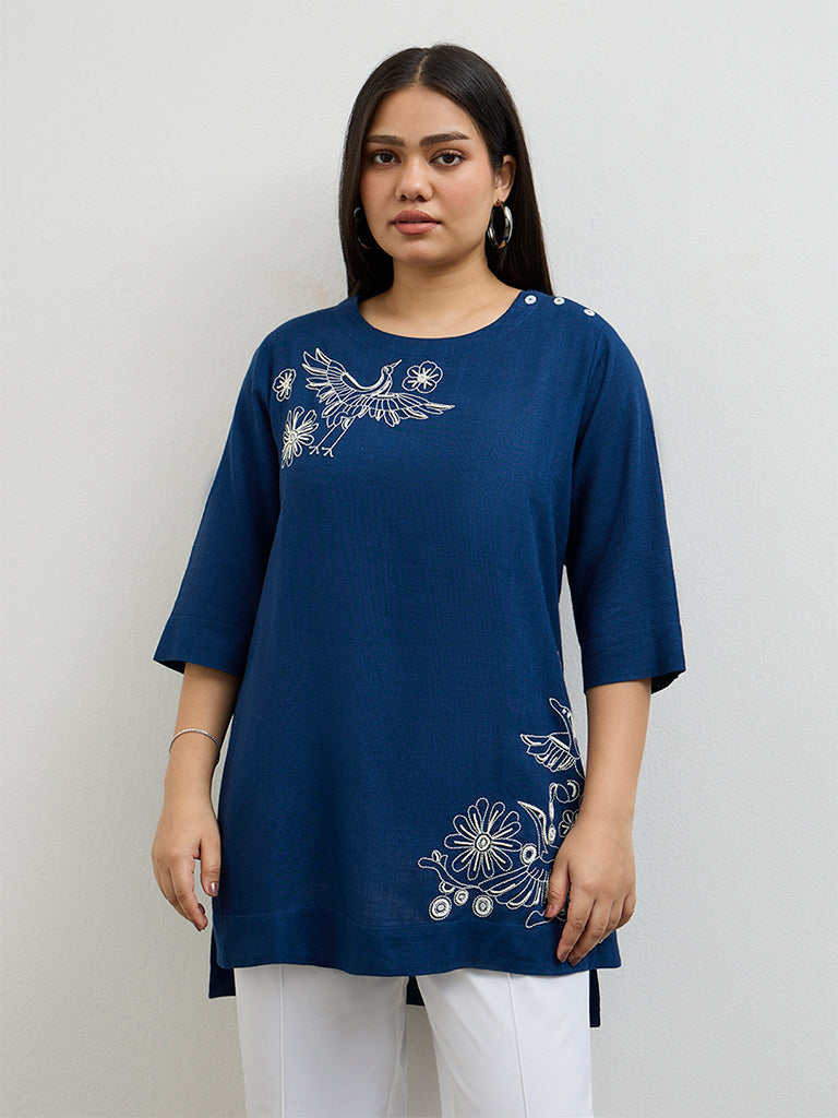 Fast Wear Indigo Embroidered Tunic
