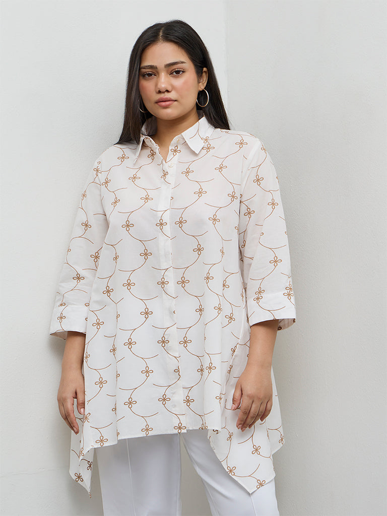 Fast Wear White Floral Embroidered Cotton Tunic