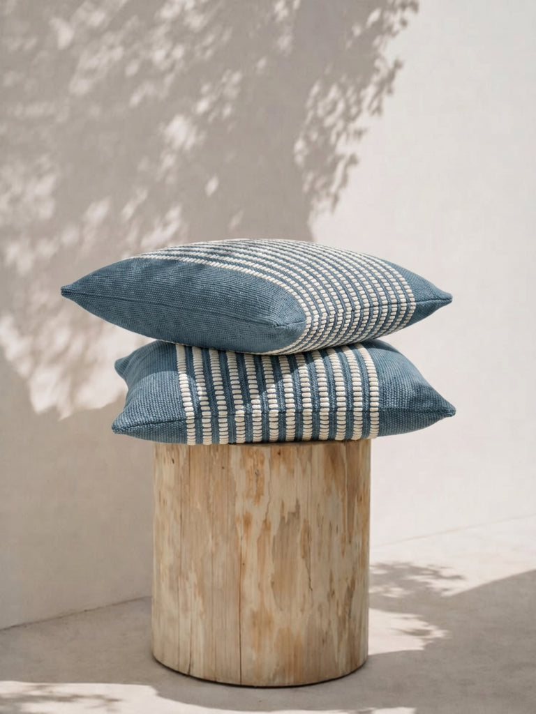 Fast Wear Dusty Blue Stripe Textured Cushion Cover