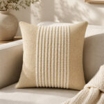 Fast Wear Beige Stripe Embroidered Cushion Cover