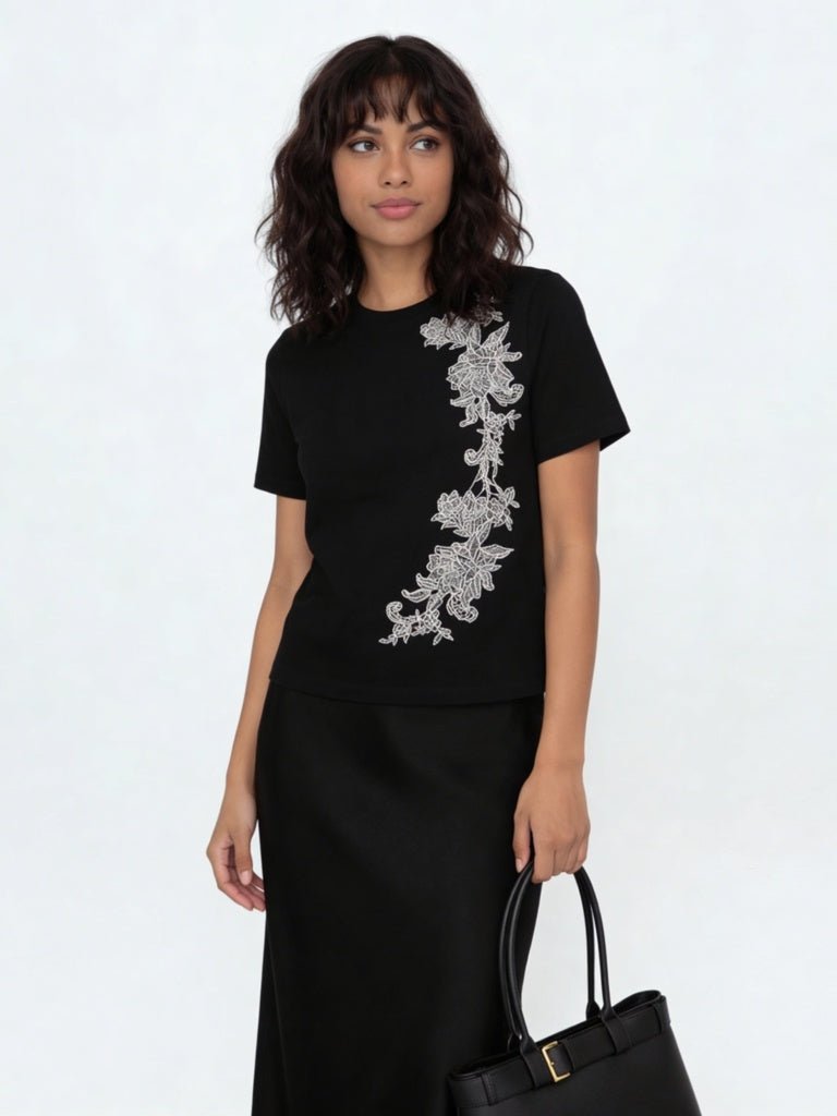Fast Wear Black Embroidered Cotton-Blend T-Shirt