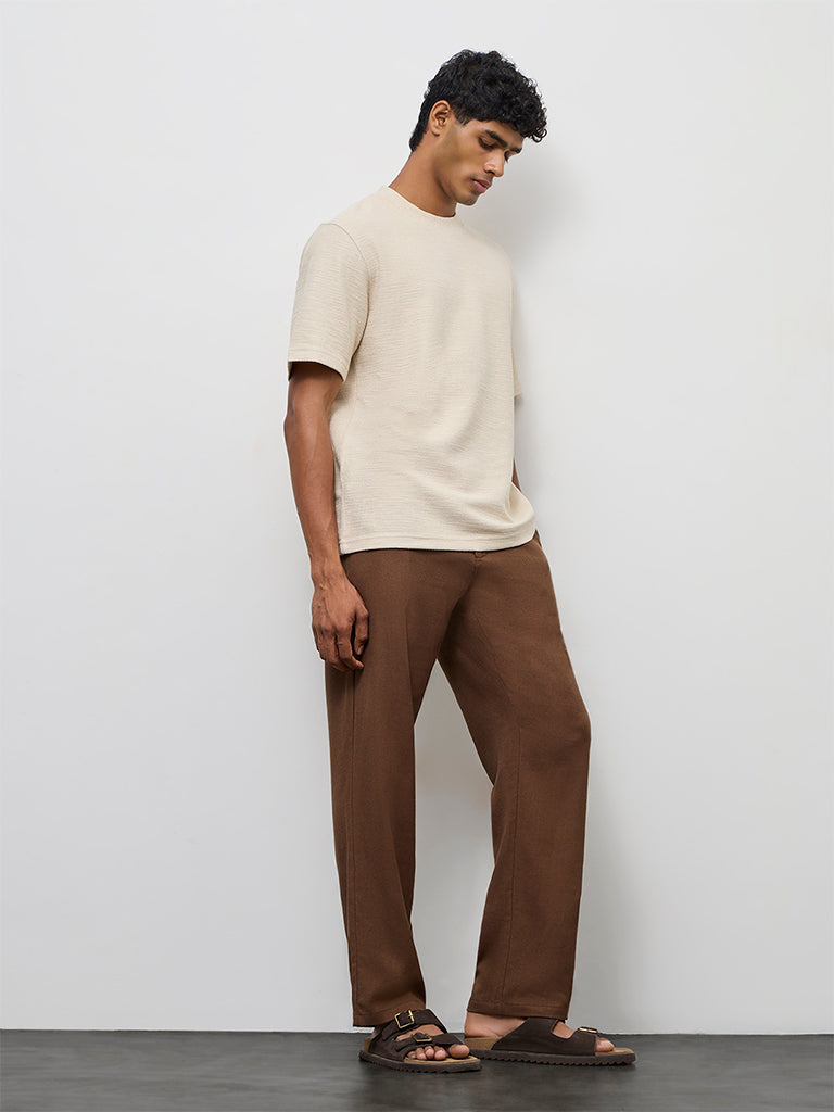 Fast Wear Dark Brown Relaxed-Fit Mid-Rise Cotton-Blend Chinos