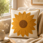 Fast Wear Yellow Sunflower Applique Cushion Cover