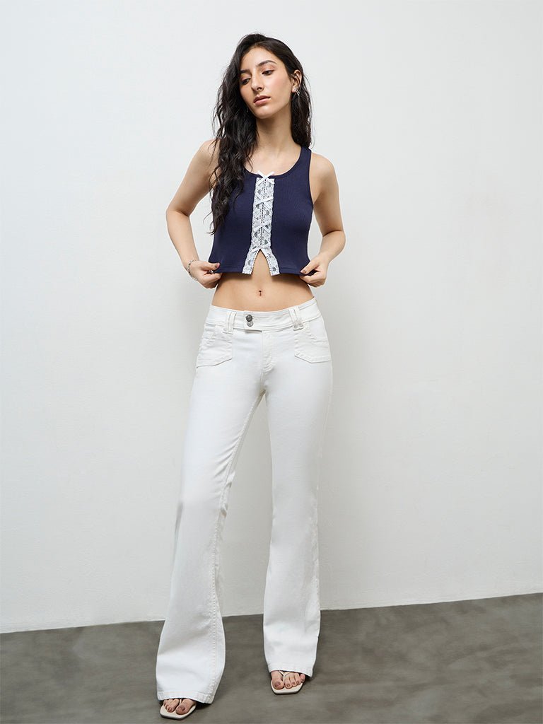 Fast Wear Off-White Mid-Rise Flared Jeans