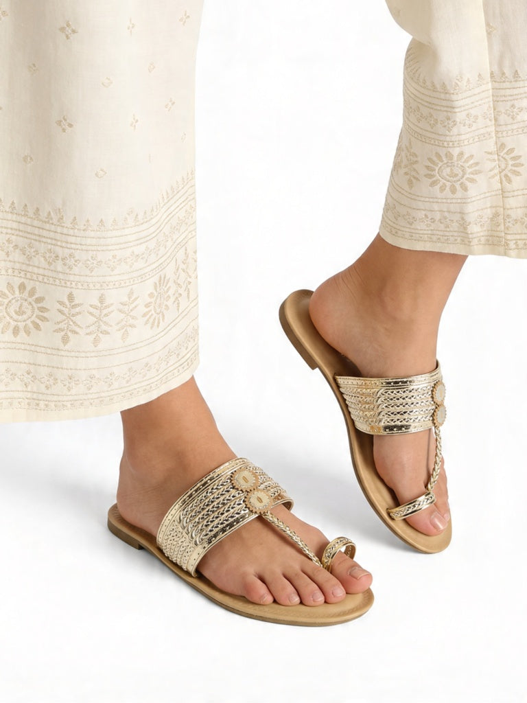 Fast Wear Gold Braided Kolhapuri Sandals